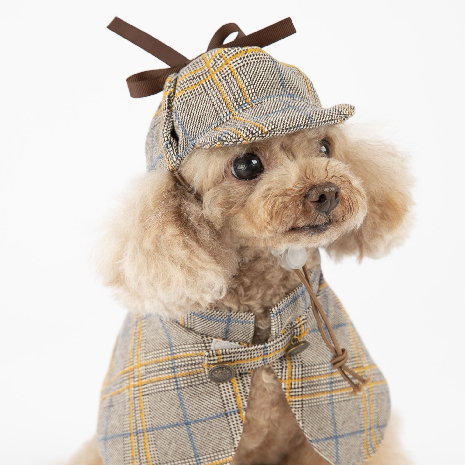 HKM-9081917 Cute Camel Detective Cloak for Dogs - Cotton Outfit with Hat, Sizes S, M, L
