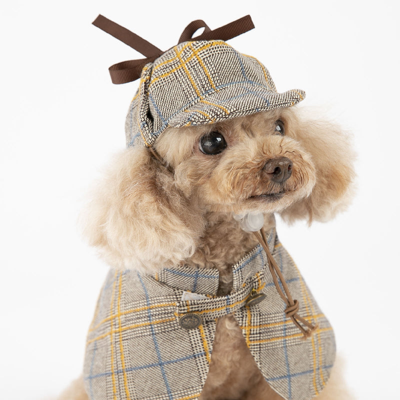 HKM-9081917 Cute Camel Detective Cloak for Dogs - Cotton Outfit with Hat, Sizes S, M, L