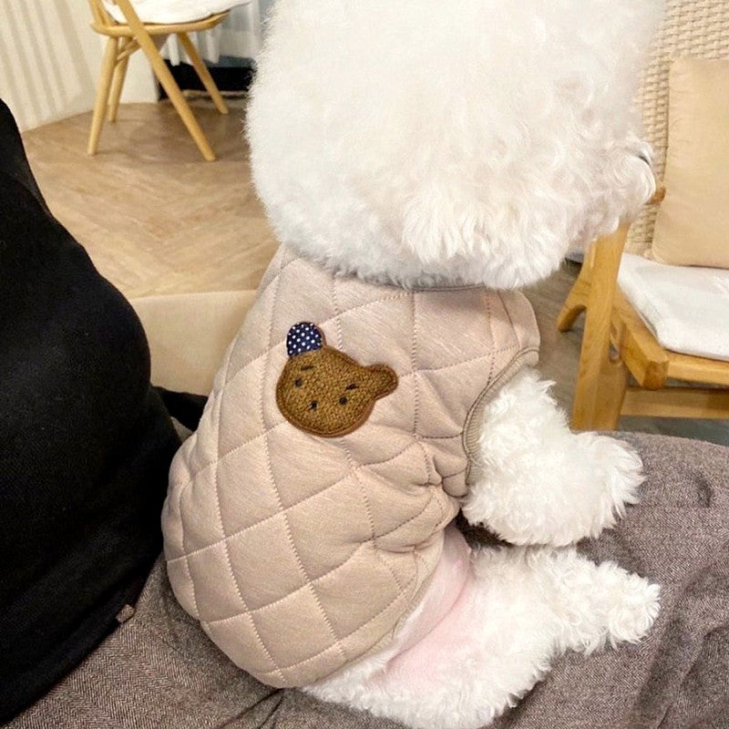 HKM-9082173 Stylish Padded Coat Vest for Dogs in Autumn and Winter, Available in Coffee and White, Multiple Sizes