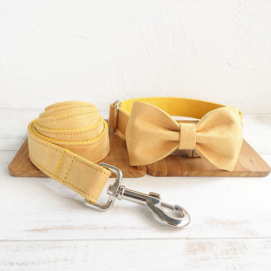HKM-908243 Durable Yellow Polyester Dog Collar with Traction Rope for Walking and Training
