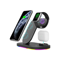 HKM-908307 3-in-1 Wireless Charging Station Compatible with iPhone 12 Pro, XR, AirPods Pro, and iWatch, 15W Quick Charge, Foldable, Black/White