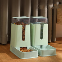 HKM-9083709 Automatic Double Bowl Pet Feeder and Waterer - 3.5L Capacity in White, Green, and Gray