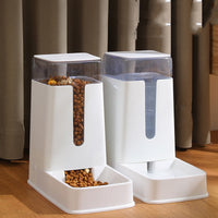 HKM-9083709 Automatic Double Bowl Pet Feeder and Waterer - 3.5L Capacity in White, Green, and Gray