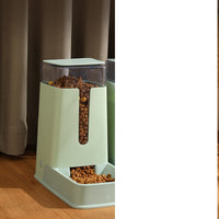 HKM-9083709 Automatic Double Bowl Pet Feeder and Waterer - 3.5L Capacity in White, Green, and Gray