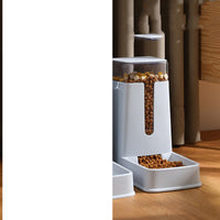 HKM-9083709 Automatic Double Bowl Pet Feeder and Waterer - 3.5L Capacity in White, Green, and Gray