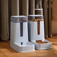HKM-9083709 Automatic Double Bowl Pet Feeder and Waterer - 3.5L Capacity in White, Green, and Gray