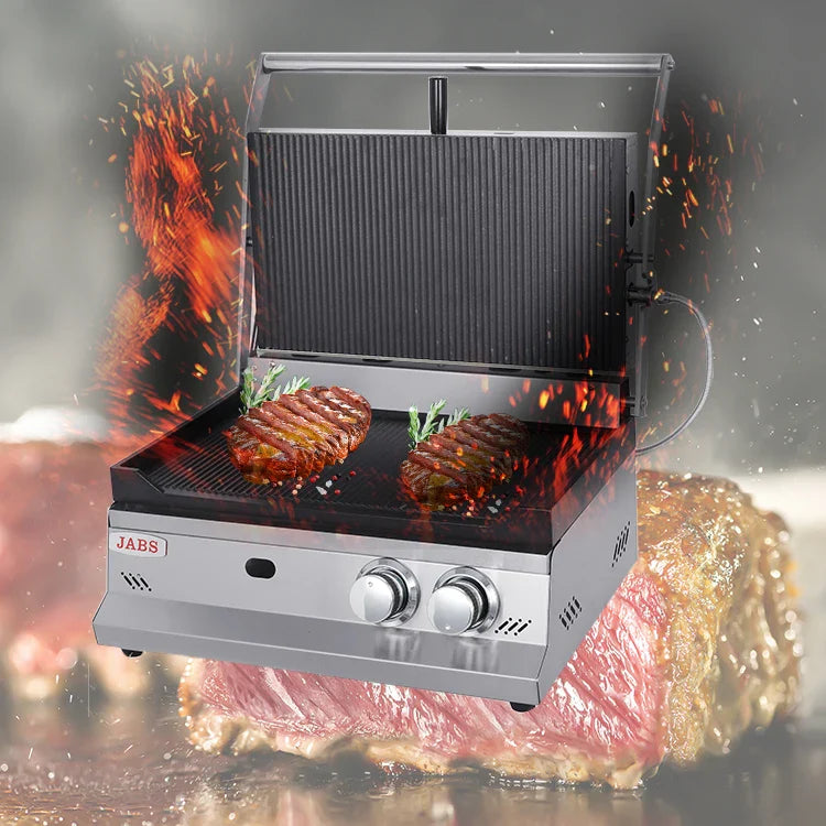 HKM-908755 Commercial Gas Panini Press Grill and Whole Groove Griddle for Catering and Food Services