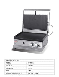 HKM-908755 Commercial Gas Panini Press Grill and Whole Groove Griddle for Catering and Food Services
