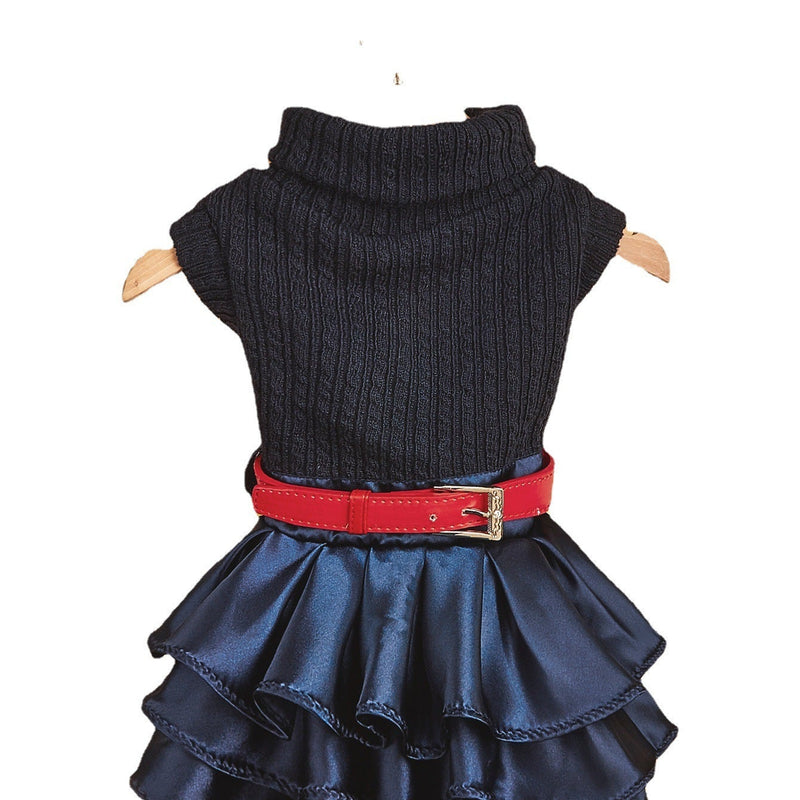 HKM-908819 Wool Princess Skirt Sweater Set for Dogs - Autumn and Winter Collection in Gray and Navy Blue