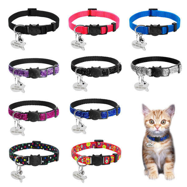 HKM-9089341 Breakaway Quick Release Cat Collar with Personalized Tags and Bells - Multiple Colors Available