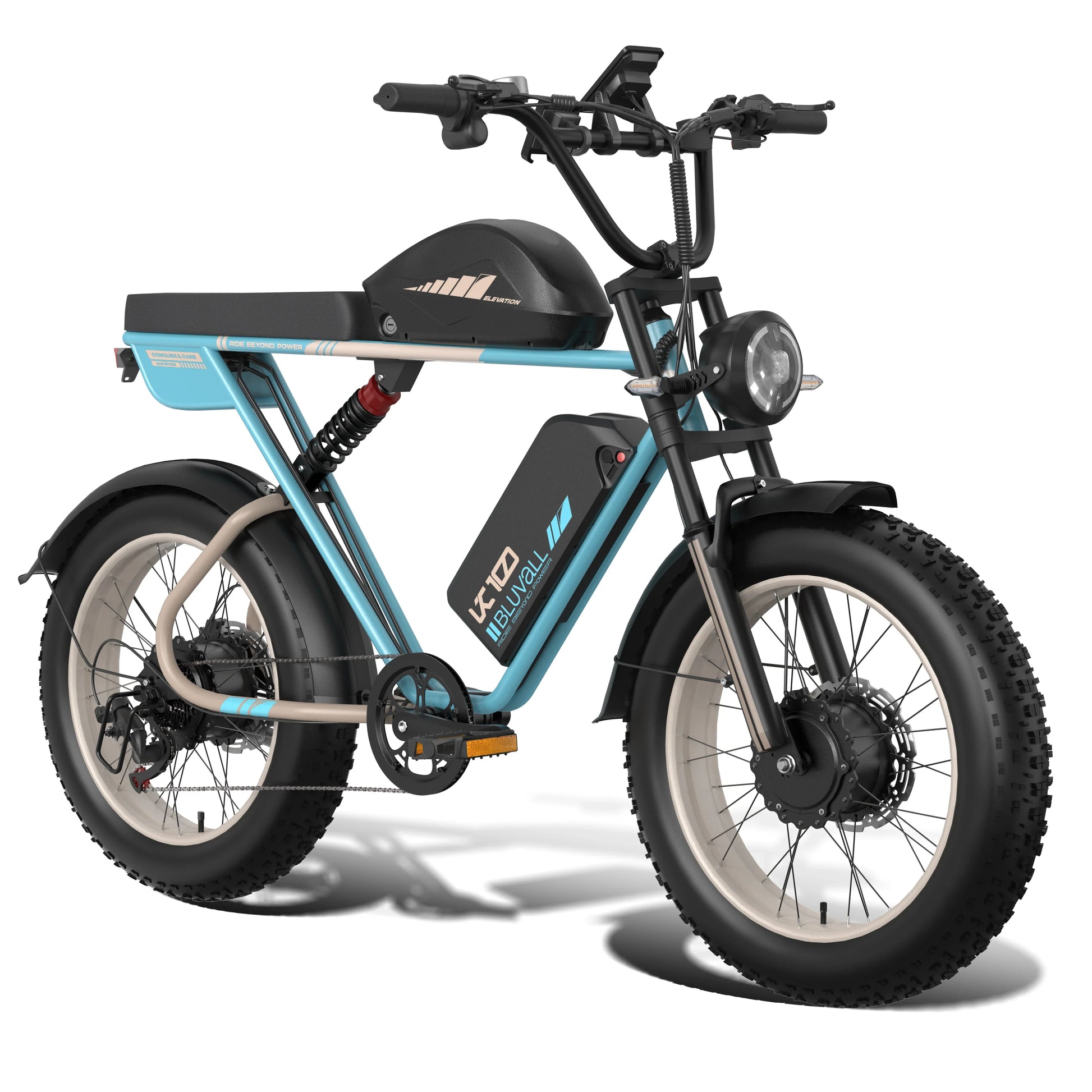 HKM-908947 52V Electric Hybrid Mountain Bike with 20" Wheels, Dual Suspension, 7-Speed Gear System, and Hydraulic Disc Brakes
