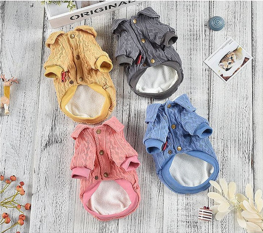 HKM-9091261 Cozy Polyester Knit Dog Clothes for Autumn and Winter in Blue, Yellow, Pink, and Gray