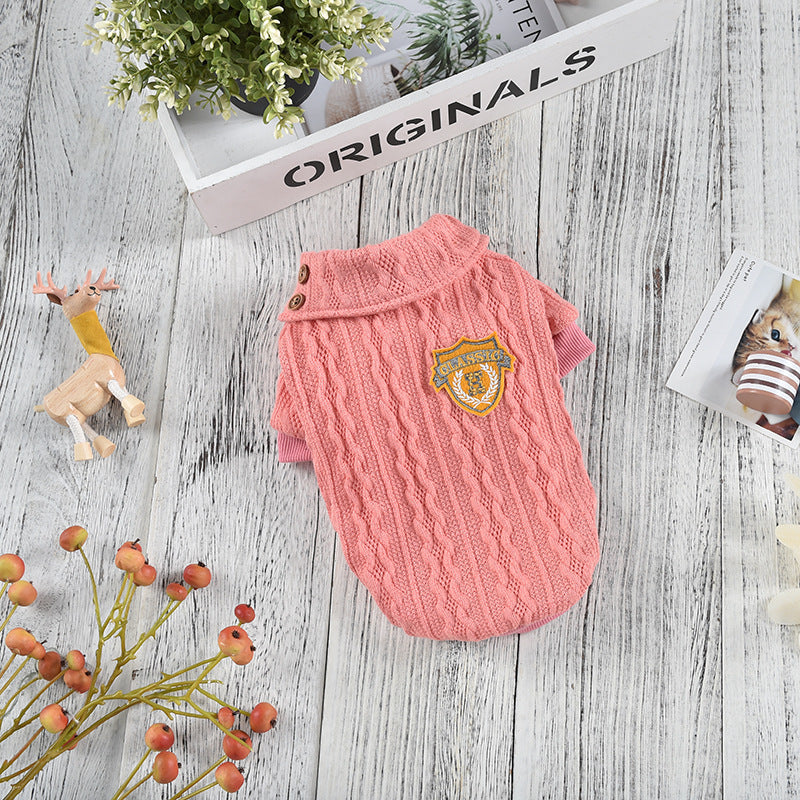 HKM-9091261 Cozy Polyester Knit Dog Clothes for Autumn and Winter in Blue, Yellow, Pink, and Gray