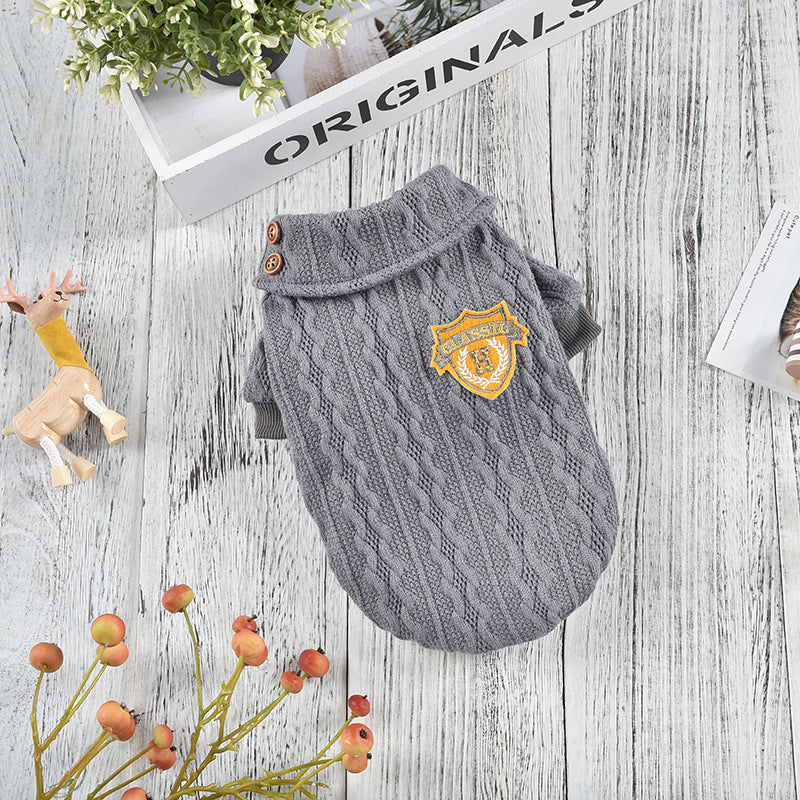 HKM-9091261 Cozy Polyester Knit Dog Clothes for Autumn and Winter in Blue, Yellow, Pink, and Gray