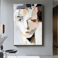 HKM-909331 Hand-Painted Abstract Woman Portrait Canvas Art - Modern Black and White Home Decor