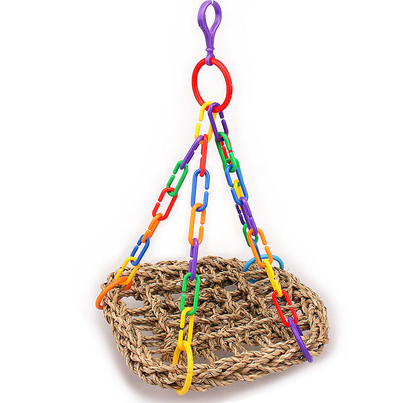 HKM-909331 Wooden Parrot Swing with Metal and Plastic Rings for Birds