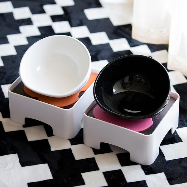 HKM-9093437 Ceramic Pet Bowl with Dining Table and Silicone Mat for Cats and Small to Medium Dogs