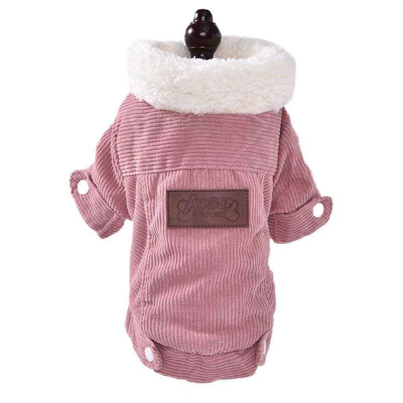 HKM-9093821 Warm Lambswool Vest for Dogs and Cats - Fleece Lined Pet Clothing in Gray and Pink, Sizes XS to XXL
