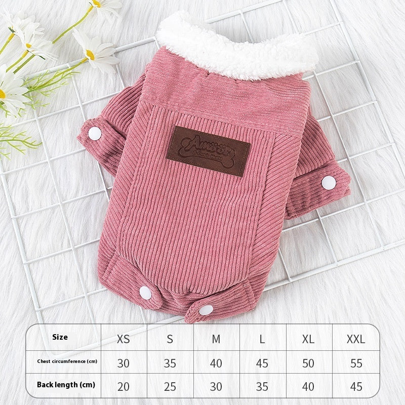 HKM-9093821 Warm Lambswool Vest for Dogs and Cats - Fleece Lined Pet Clothing in Gray and Pink, Sizes XS to XXL
