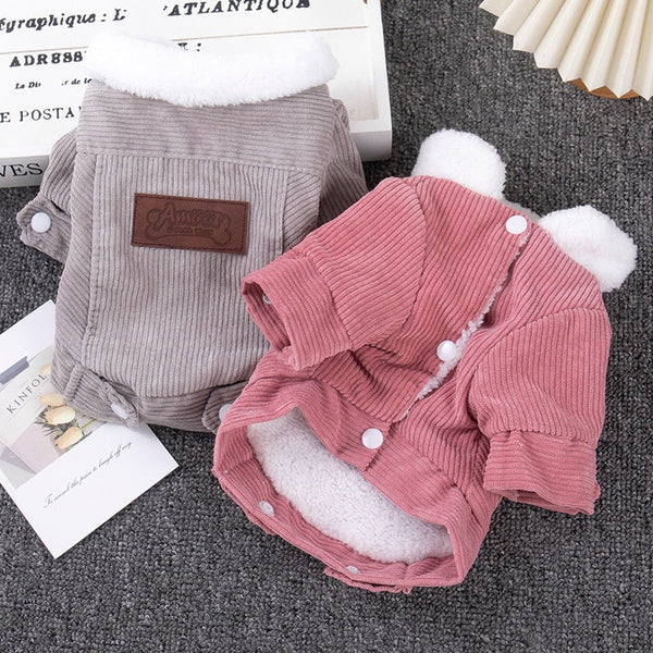 HKM-9093821 Warm Lambswool Vest for Dogs and Cats - Fleece Lined Pet Clothing in Gray and Pink, Sizes XS to XXL