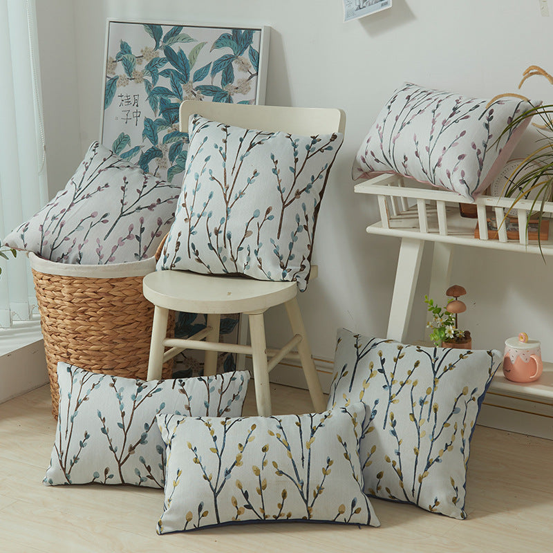 HKM-909395 Garden-Themed Floral Embroidered Pillow Cover - 45x45cm & 30x50cm in Pink, Yellow & Blue