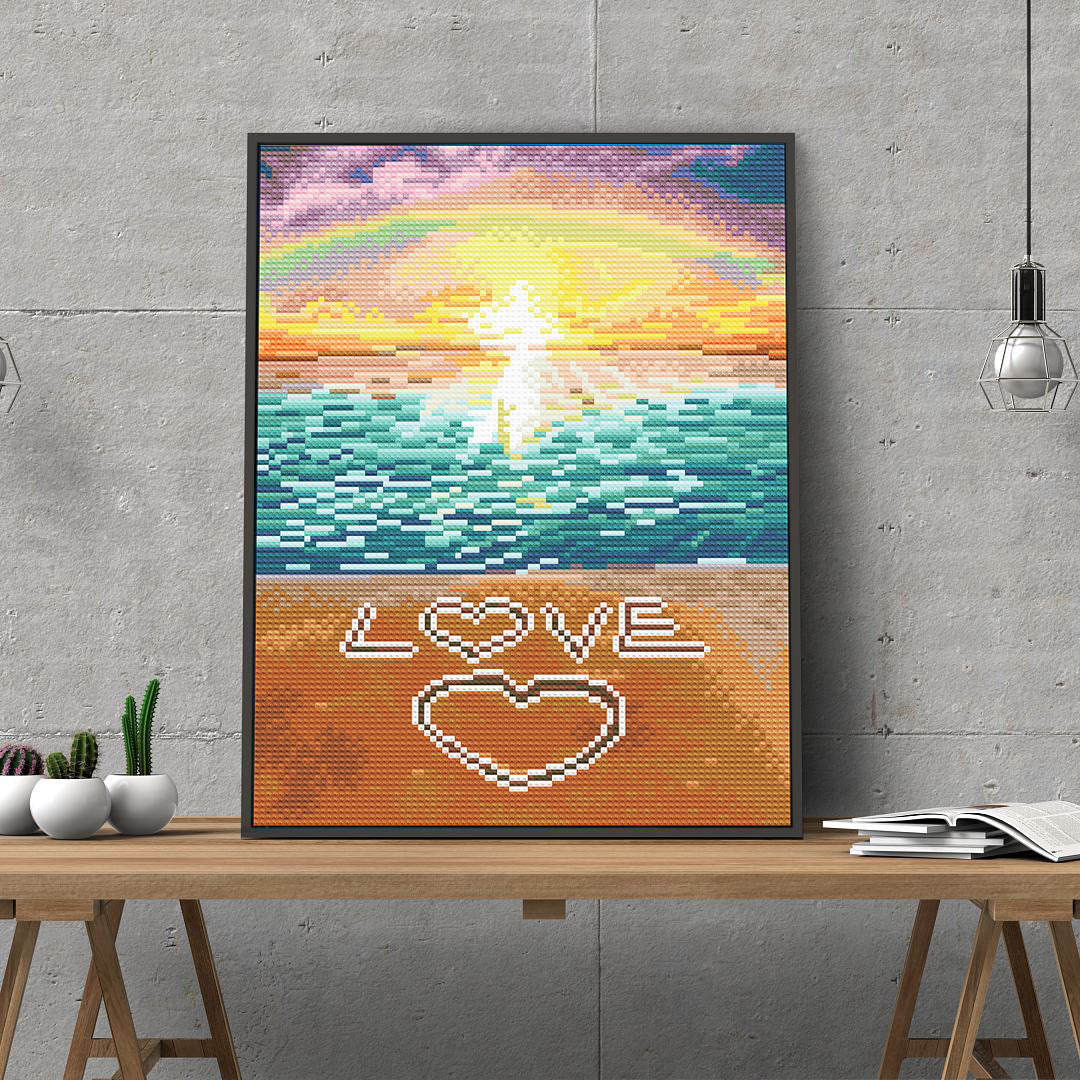 HKM-909395 Pastel Diamond Landscape Wall Art - Handmade Modern Decoration for Home and Commercial Spaces, 30x30cm Square or 30x40cm Rectangular