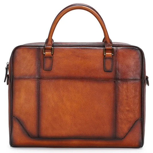 HKM-909459 Vintage Leather Laptop Briefcase for Men - Retro Handmade Fashion Bag