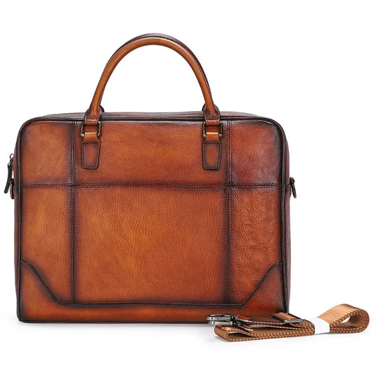 HKM-909459 Vintage Leather Laptop Briefcase for Men - Retro Handmade Fashion Bag