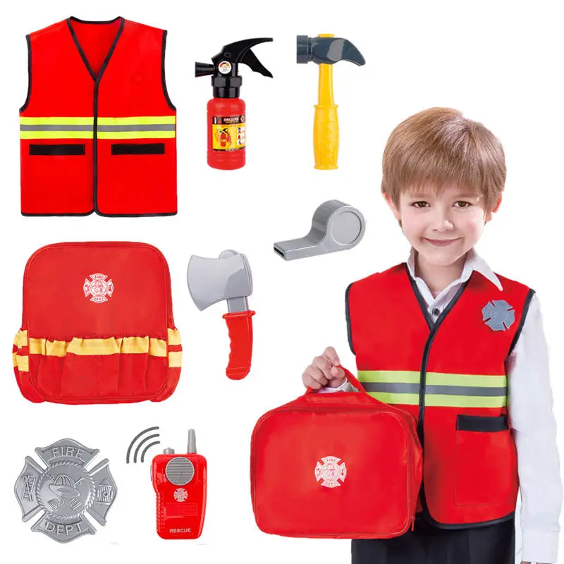 HKM-909651 Firefighter Pretend Play Set with Uniform and Safety Tools for Kids 5 Years and Up