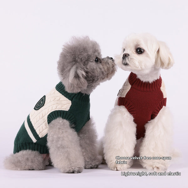 HKM-9097021 Cozy Color-Matching Sweater for Small Dogs in Dark Red, Dark Blue, and Green
