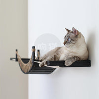 HKM-9097405 Cat Suspension Bridge Rope Ladder - Solid Wood Cat Climbing Frame with Soft Hemp Rope for Wall Mounting