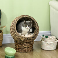 HKM-9097661 Elevated Cat Bed with Soft Cushion, Stylish Wicker Basket Design for Indoor Cats - 20" H, Gray