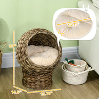 HKM-9097661 Elevated Cat Bed with Soft Cushion, Stylish Wicker Basket Design for Indoor Cats - 20" H, Gray