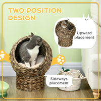 HKM-9097661 Elevated Cat Bed with Soft Cushion, Stylish Wicker Basket Design for Indoor Cats - 20" H, Gray