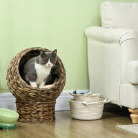 HKM-9097661 Elevated Cat Bed with Soft Cushion, Stylish Wicker Basket Design for Indoor Cats - 20" H, Gray