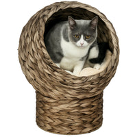 HKM-9097661 Elevated Cat Bed with Soft Cushion, Stylish Wicker Basket Design for Indoor Cats - 20" H, Gray