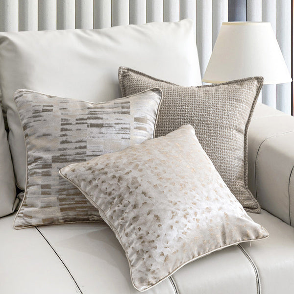 HKM-909843 Simple Modern Jacquard Throw Pillow Cover with Feather Velvet Core - 45x45cm, Beige Brown Series