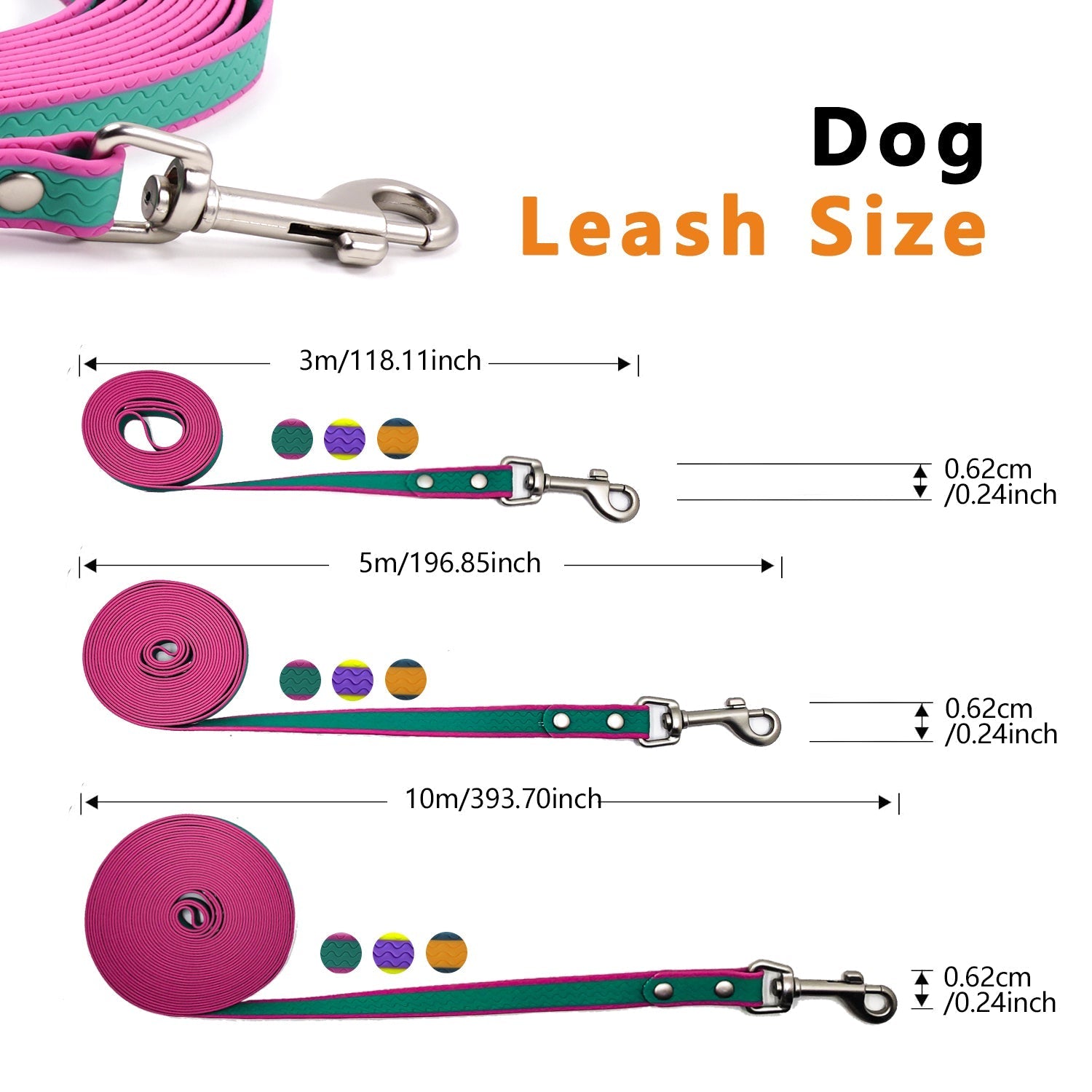 HKM-9098813 PVC Coated Two-Color Waterproof Dog Training Rope - 10FT, 20FT, 30FT Options