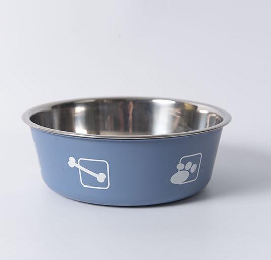 HKM-9099197 Morandi Blue Stainless Steel Rice Bowl for Dogs - Pet Tableware in Various Sizes