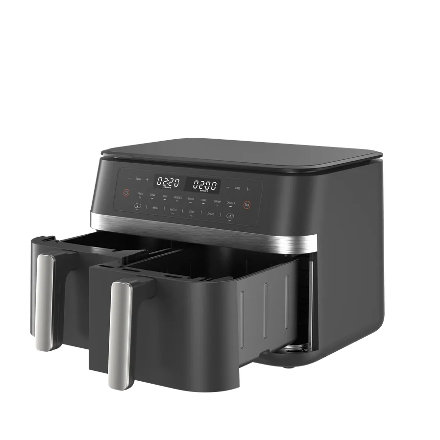 HKM-909971 Stainless Steel 11L Air Fryer with Dual-Core Technology and Twin Turbo Fans for Efficient Cooking