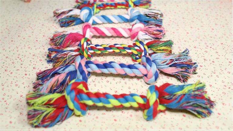 HKM-9099837 Durable Cotton Rope Dog Toy with Double Knot Design - 15cm Bone Shape