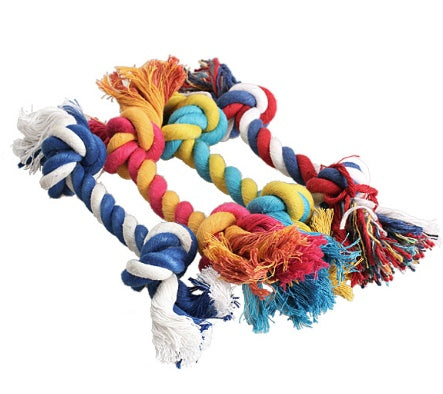 HKM-9099837 Durable Cotton Rope Dog Toy with Double Knot Design - 15cm Bone Shape