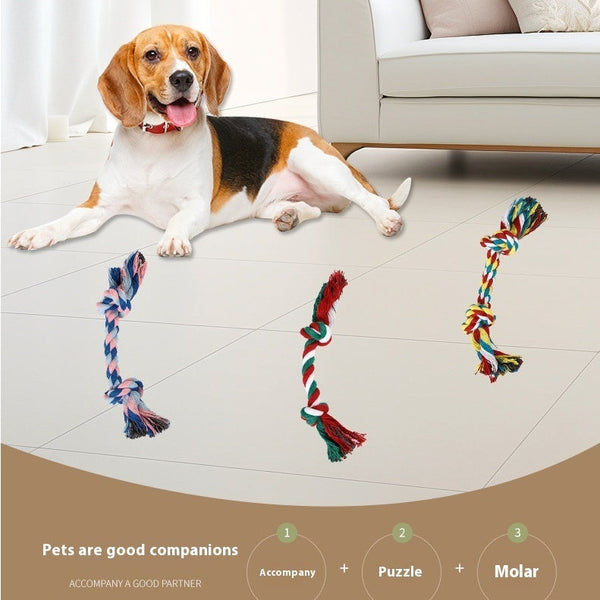HKM-9099837 Durable Cotton Rope Dog Toy with Double Knot Design - 15cm Bone Shape