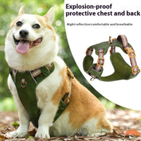 HKM-9101629 Reflective Retro Leather Pet Harness - Explosion-Proof Design in Brown, Green, and Red