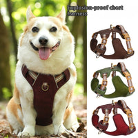 HKM-9101629 Reflective Retro Leather Pet Harness - Explosion-Proof Design in Brown, Green, and Red