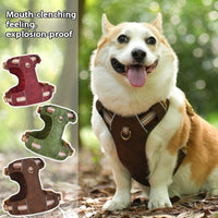 HKM-9101629 Reflective Retro Leather Pet Harness - Explosion-Proof Design in Brown, Green, and Red