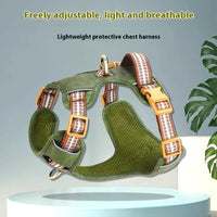 HKM-9101629 Reflective Retro Leather Pet Harness - Explosion-Proof Design in Brown, Green, and Red