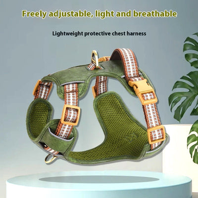 HKM-9101629 Reflective Retro Leather Pet Harness - Explosion-Proof Design in Brown, Green, and Red