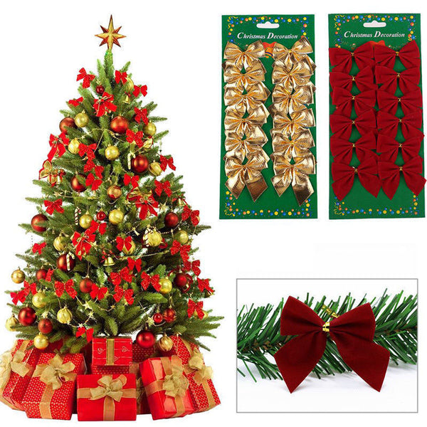 HKM-910163 Red, Gold, Silver Christmas Tree Decoration Bow - 5 cm Polyester Ornament