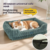 HKM-9103037 Large Square Striped Rabbit Fur Dog Bed with Removable Angora Cover in Multiple Colors